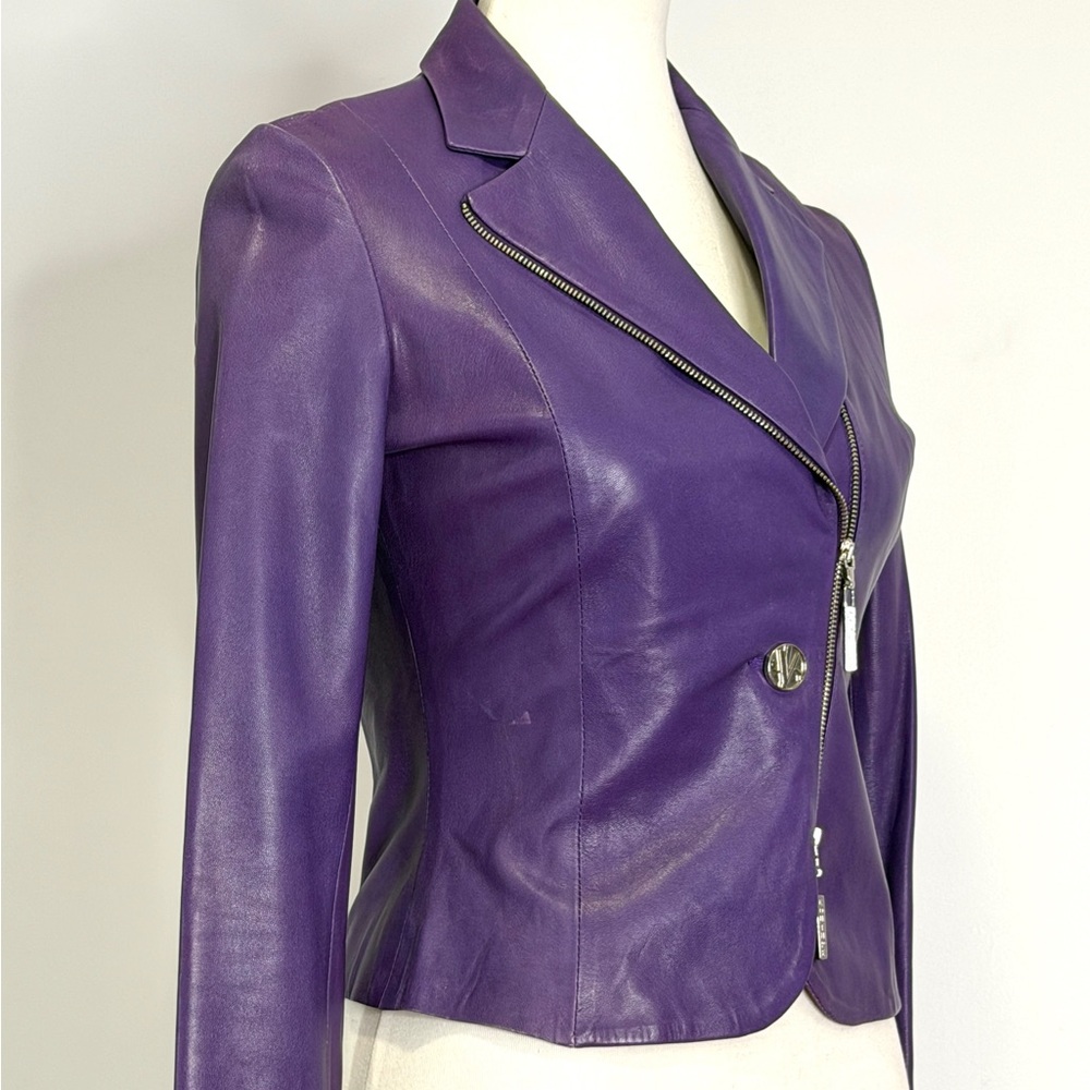 Versace Vintage Y2K Purple Leather Jacket - Picture 3 of 9